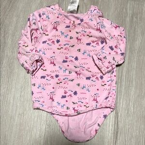 Pink Long Sleeve Baby Bodysuit with Animal Print